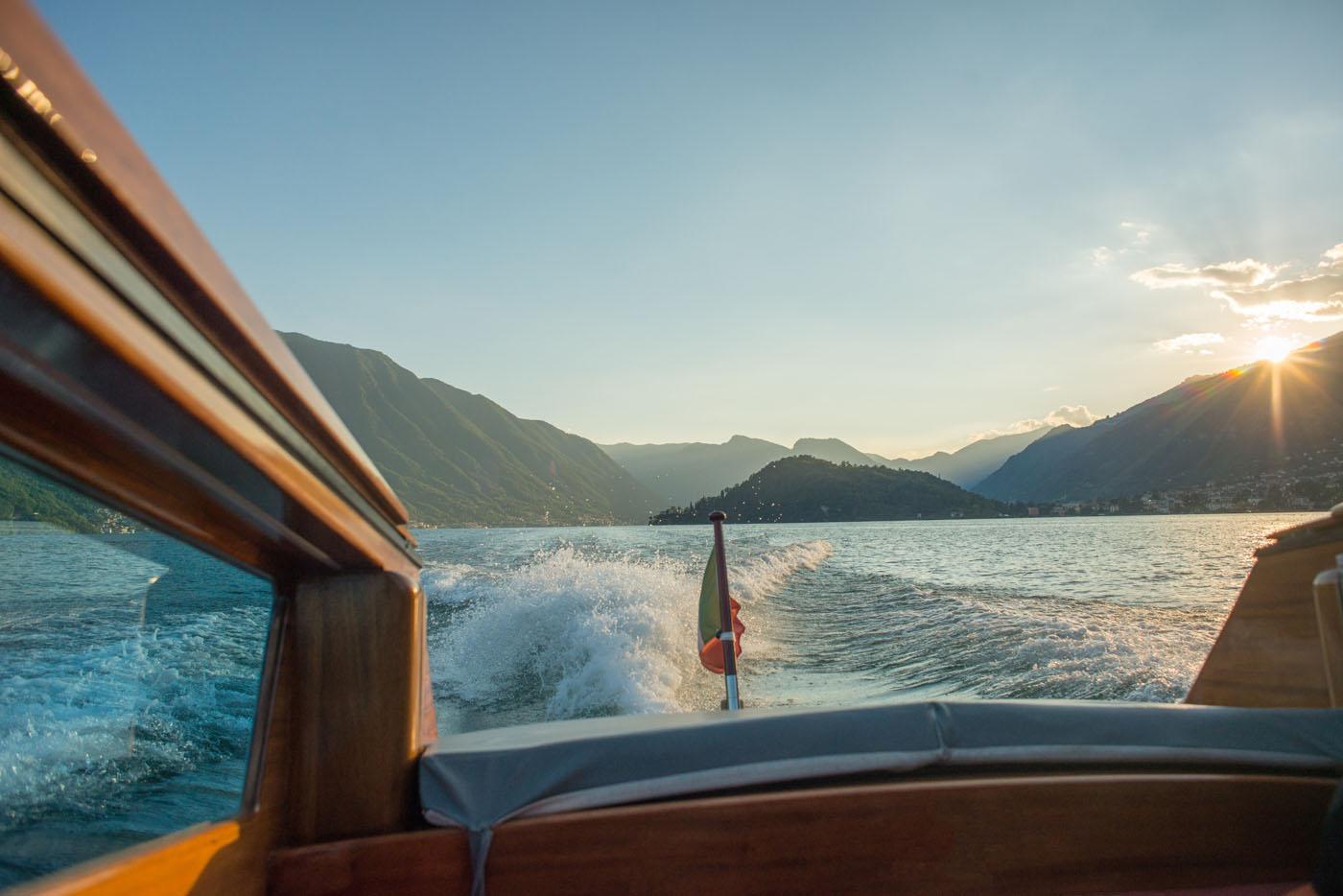 Motorboat cruising on Lake Como