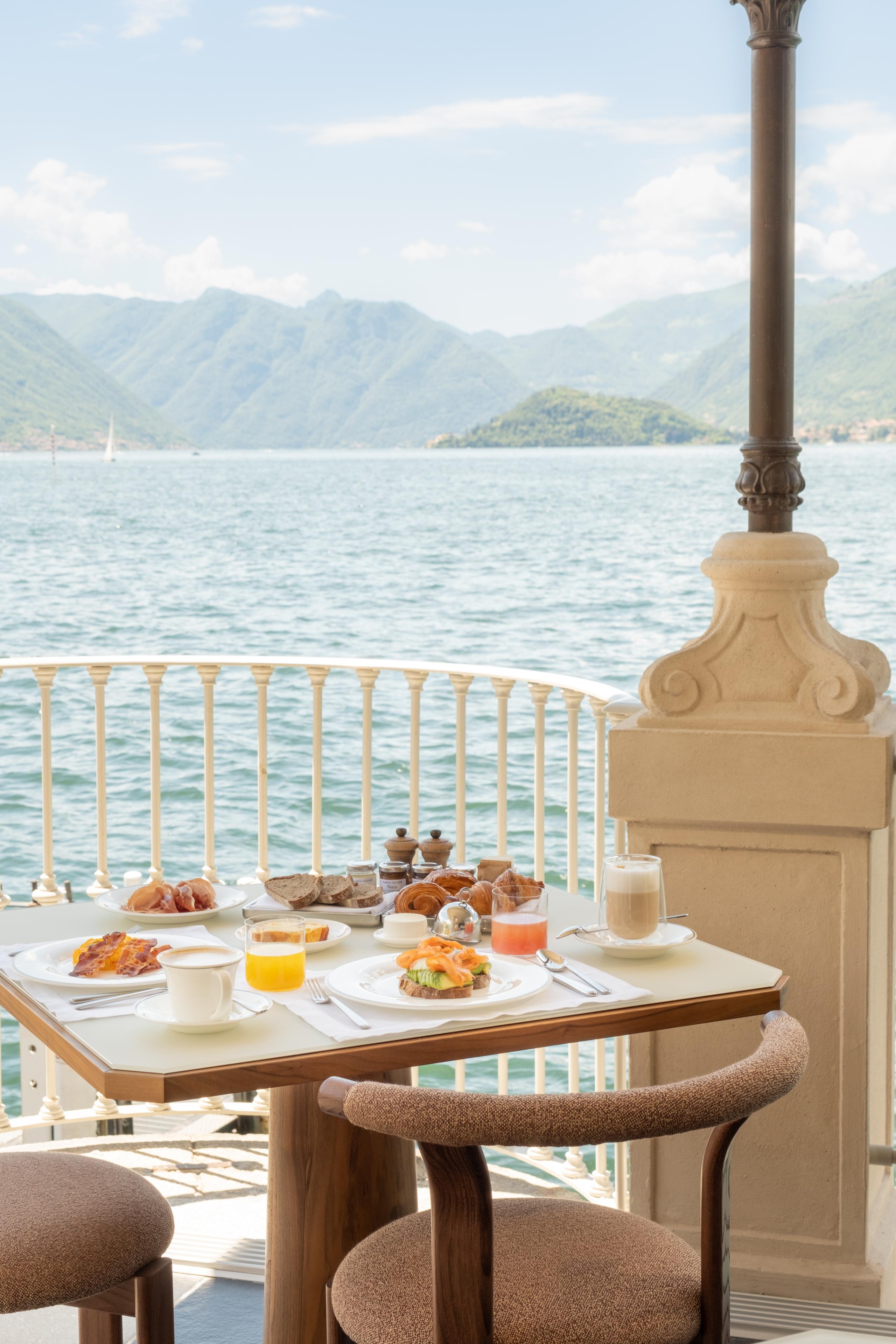 Breakfast served on a Lake Como-view terrace at Palazzo Genazzini
