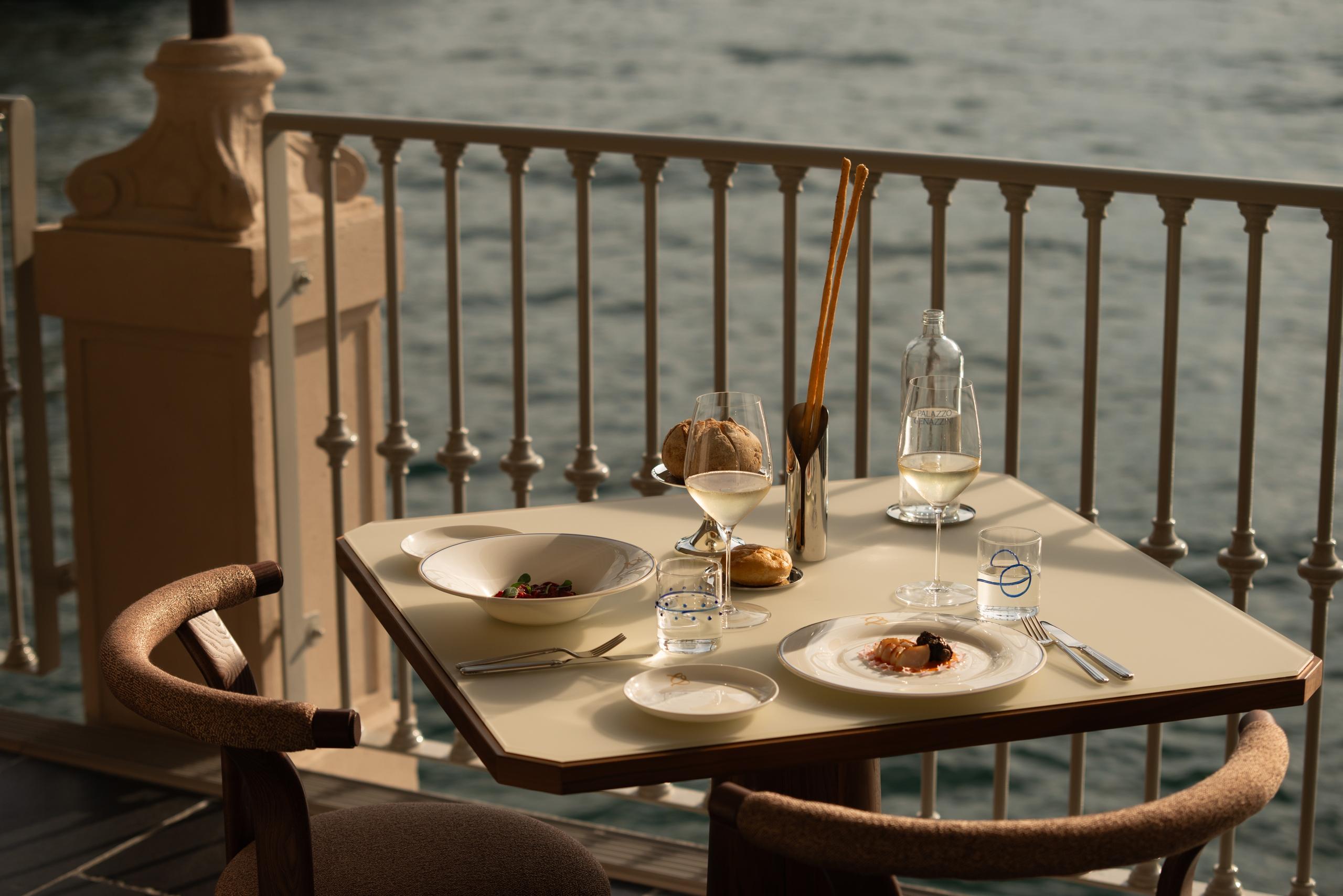 Table set on Palazzo Genazzini's lakeside terrace